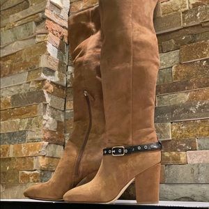 Nine West, Tan thigh high boots, heel, sz 6, NWT